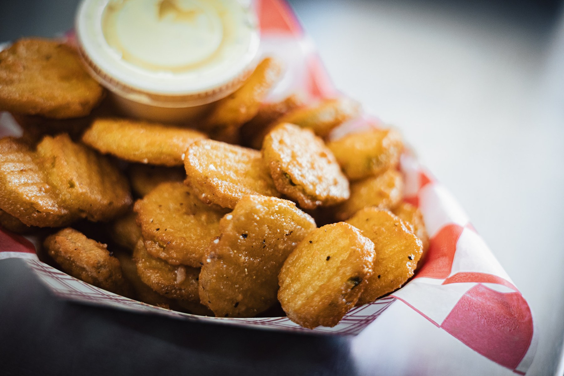 Fried pickles with dipping sauce